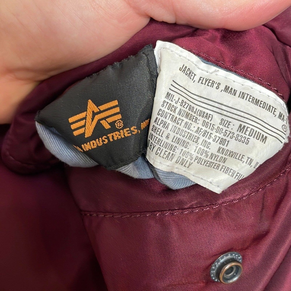 Alpha Industries M Mens Maroon Orange Full Zip Pockets Reversible Bomber Jacket - Picture 4 of 10